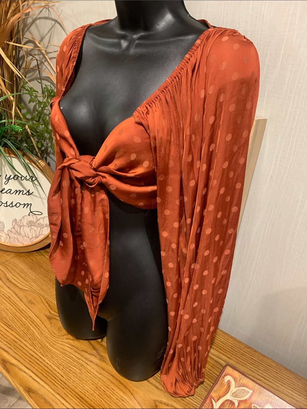 By Together Rust Polka Dot Tie-Front Crop Top - Picture 5 of 11